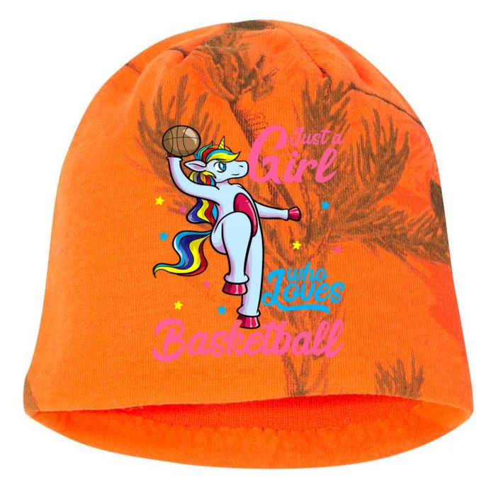 Just a Girl Who Loves Basketball Unicorn Dunking Ball Kati - Camo Knit Beanie