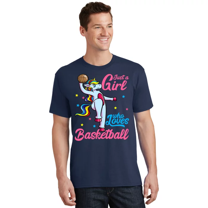 Just a Girl Who Loves Basketball Unicorn Dunking Ball T-Shirt