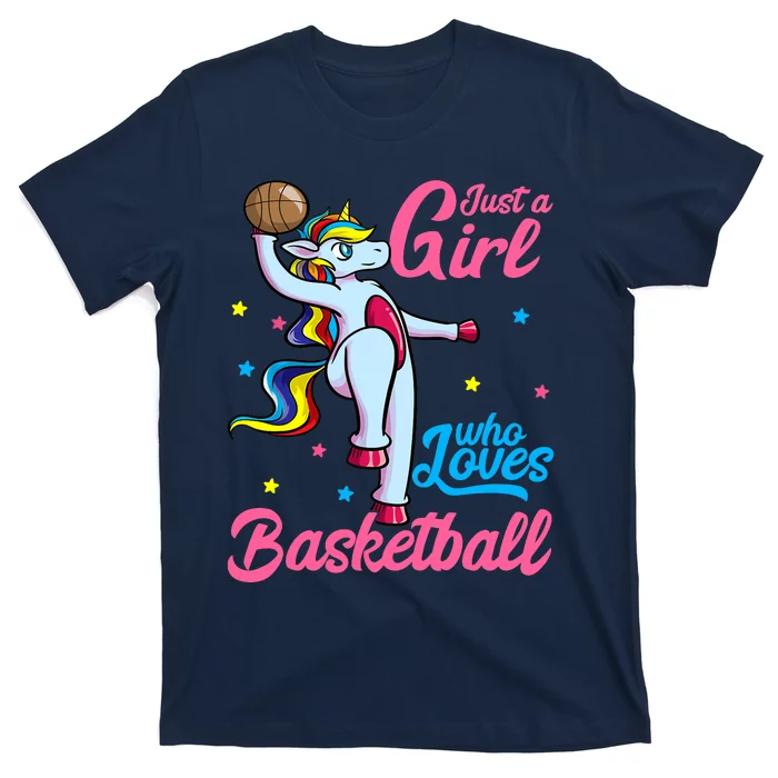 Just a Girl Who Loves Basketball Unicorn Dunking Ball T-Shirt