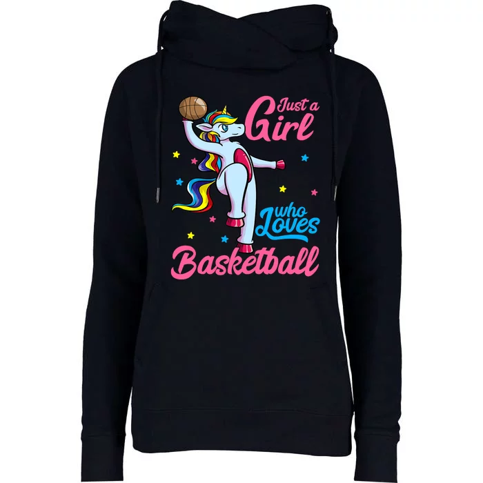 Just a Girl Who Loves Basketball Unicorn Dunking Ball Womens Funnel Neck Pullover Hood