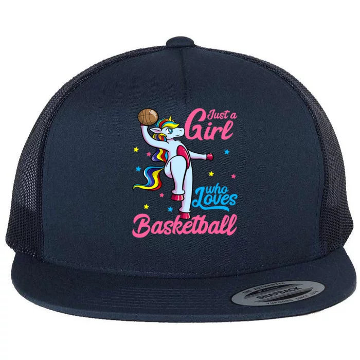 Just a Girl Who Loves Basketball Unicorn Dunking Ball Flat Bill Trucker Hat