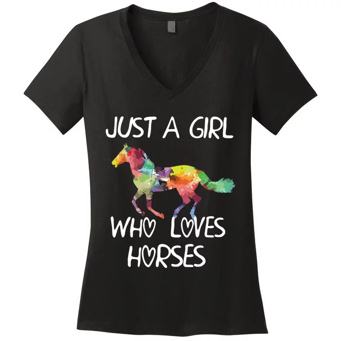 Just A Girl Who Loves Horses Cute Design Beautiful Horse Women's V-Neck T-Shirt