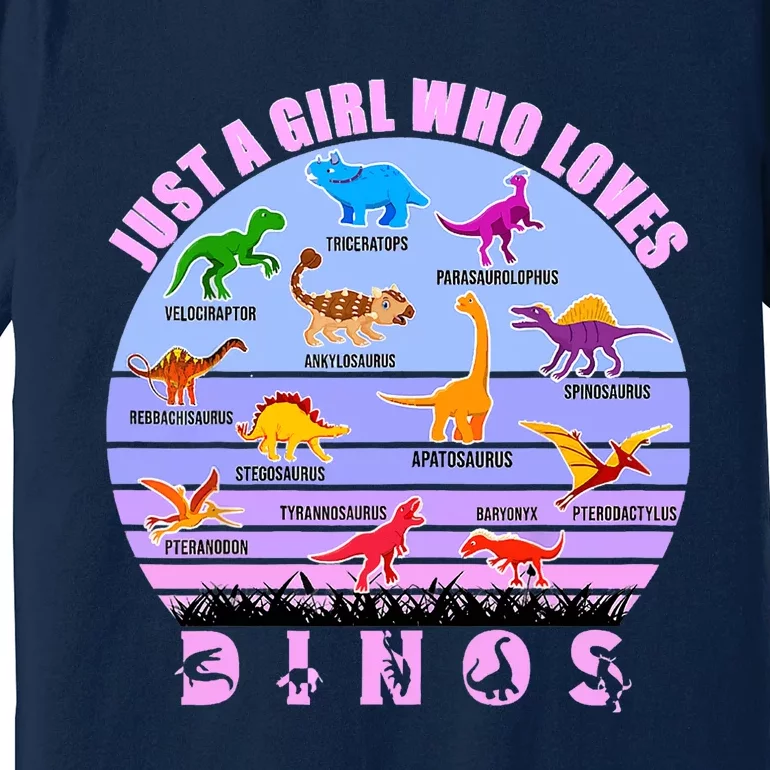 Just A Girl Who Loves Dinosaurs Cute Floral Girl Premium T-Shirt