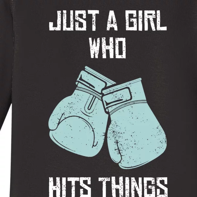 Just A Girl Who Hits Things Boxing Wo Punching Outfit Baby Long Sleeve Bodysuit