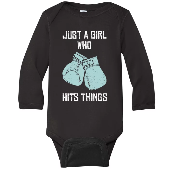 Just A Girl Who Hits Things Boxing Wo Punching Outfit Baby Long Sleeve Bodysuit