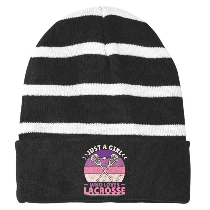 Just A Girl Who Loves Lacrosse Player Lax Lovers Lacrosse Striped Beanie with Solid Band