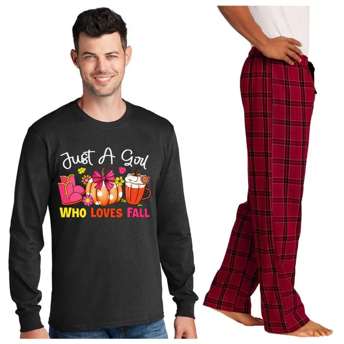 Just A Girl Who Loves Fall Pumpkin Spice Latte Thanksgiving Long Sleeve Pajama Set