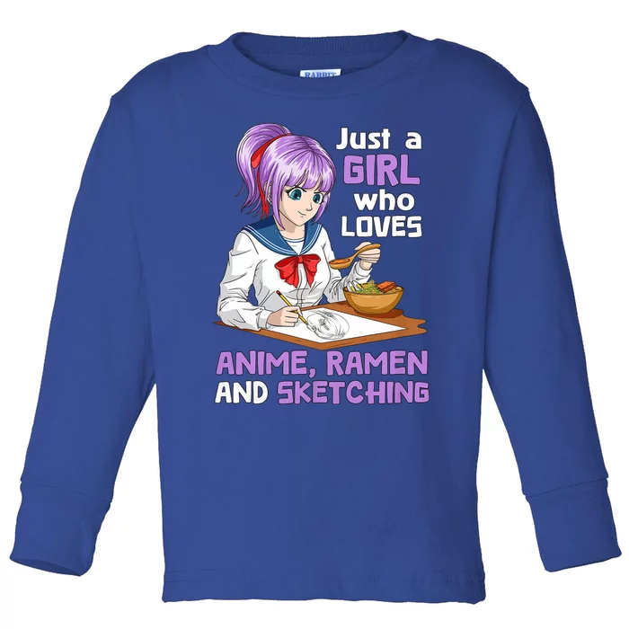 Just A Girl Who Loves Anime Ramen And Sketching Japan Anime Toddler Long Sleeve Shirt