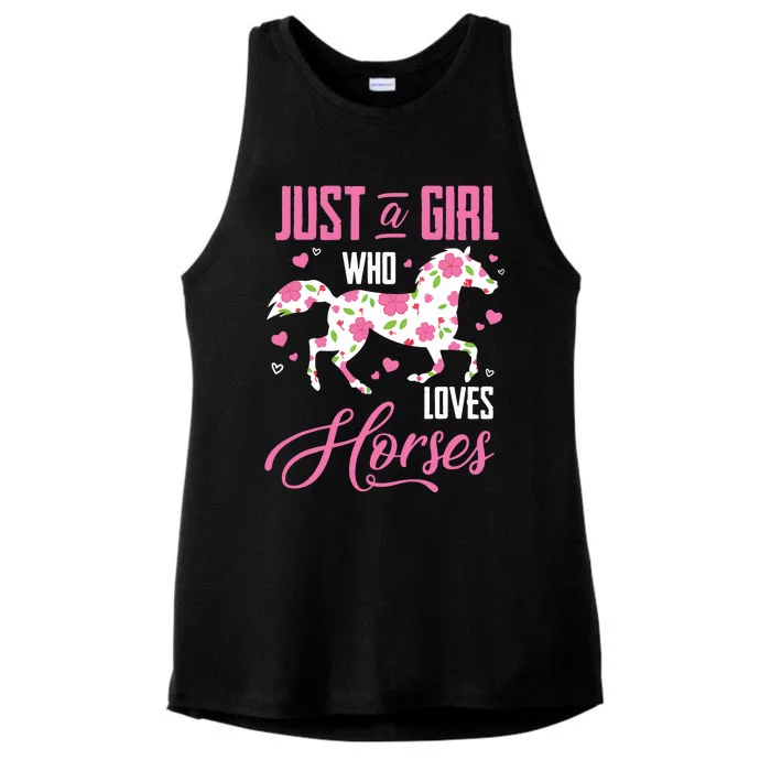 Just A Girl Who Loves Horses Floral Horse Equestrian Quote Ladies Tri-Blend Wicking Tank