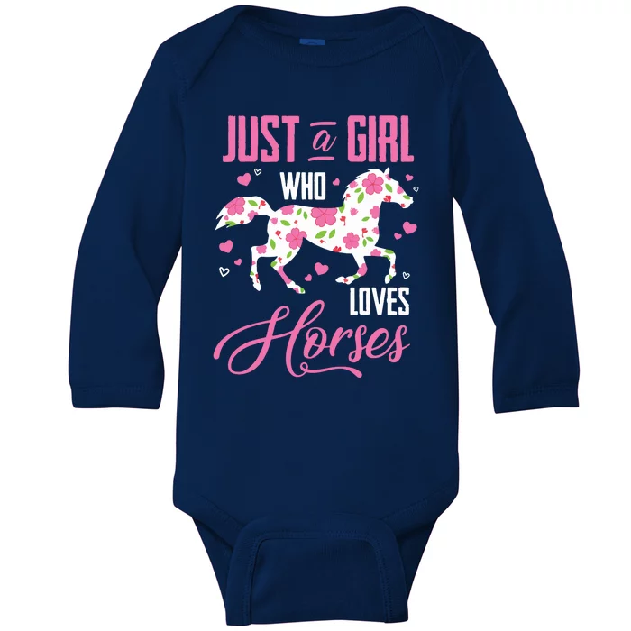 Just A Girl Who Loves Horses Floral Horse Equestrian Quote Baby Long Sleeve Bodysuit