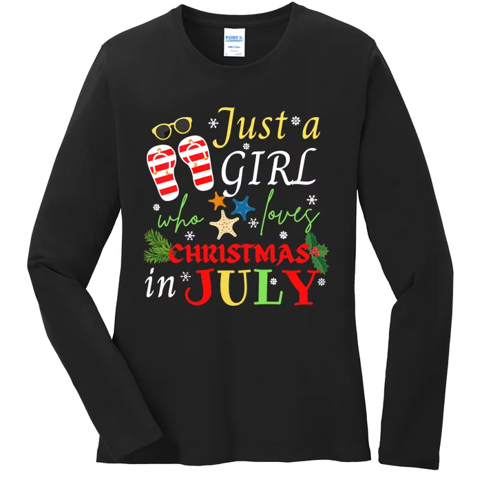 Just A Girl Who Loves Christmas In July Flip Flops Ladies Long Sleeve Shirt