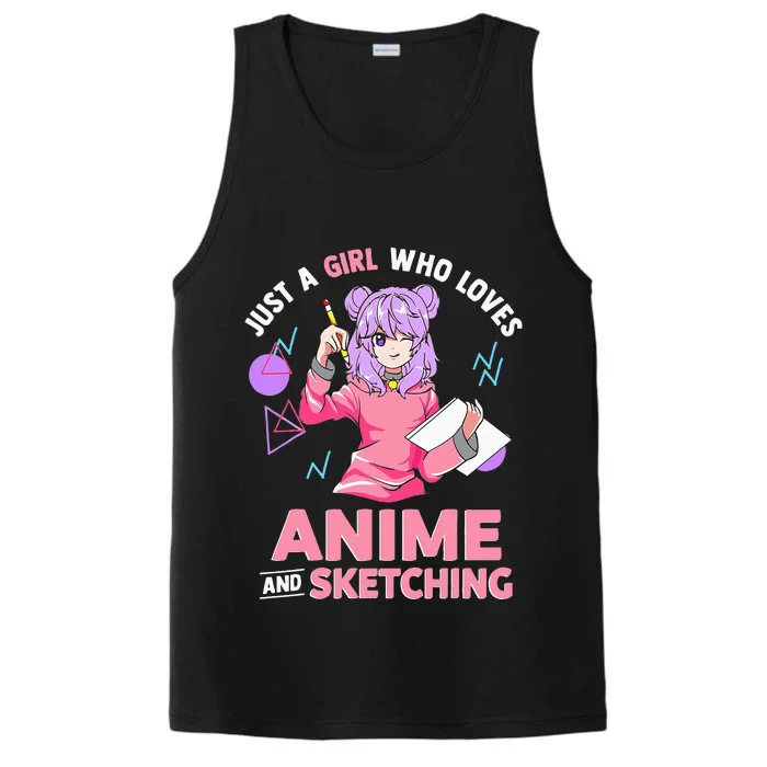 Just A Girl Who Loves Anime And Sketching Short Sleeve Performance Tank