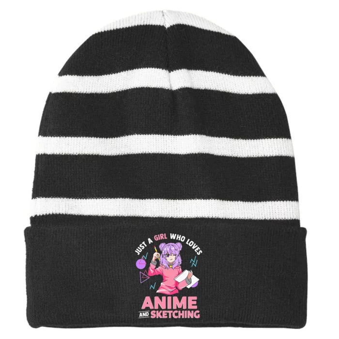 Just A Girl Who Loves Anime And Sketching Short Sleeve Striped Beanie with Solid Band