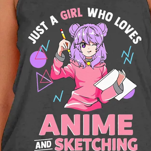 Just A Girl Who Loves Anime And Sketching Short Sleeve Women's Knotted Racerback Tank