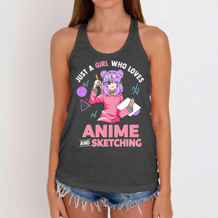 Just A Girl Who Loves Anime And Sketching Short Sleeve Women's Knotted Racerback Tank