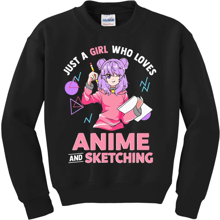 Just A Girl Who Loves Anime And Sketching Short Sleeve Kids Sweatshirt