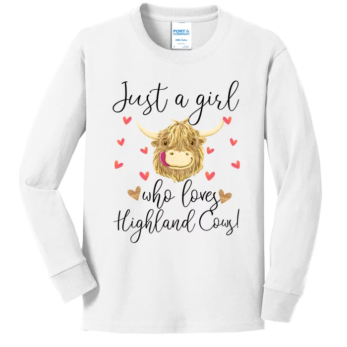 Just A Girl Who Loves Highland Cows Kids Long Sleeve Shirt