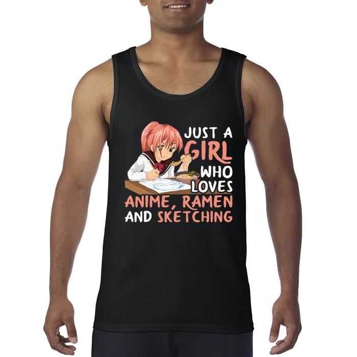 Just A Girl Who Loves Anime Ramen And Sketching Japan Anime Tank Top