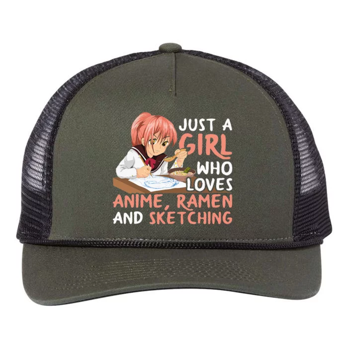 Just A Girl Who Loves Anime Ramen And Sketching Japan Anime Retro Rope Trucker Hat Cap