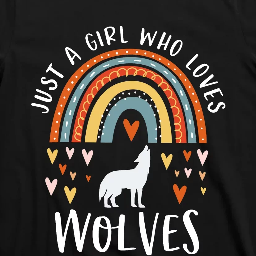 Just A Girl Who Loves Wolves Rainbow Gifts For Wolf Lover T-Shirt