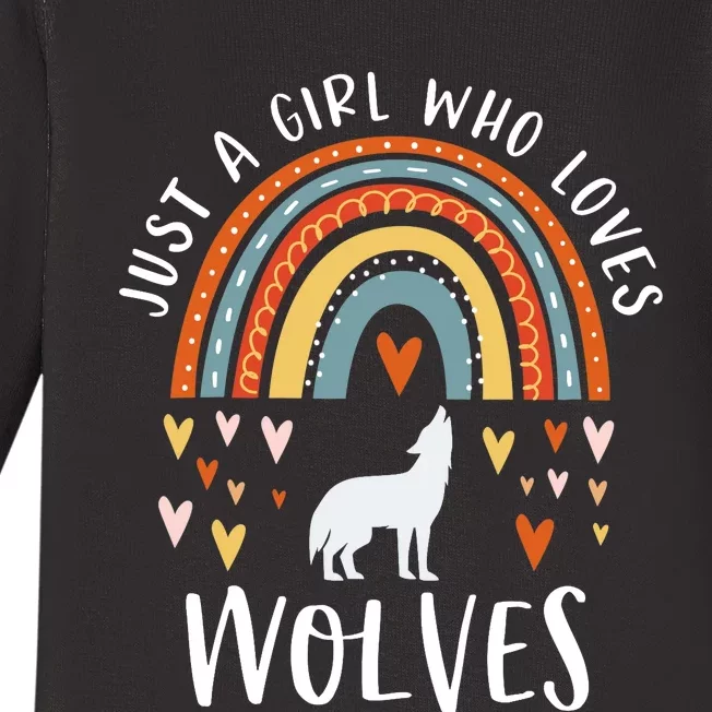 Just A Girl Who Loves Wolves Rainbow Gifts For Wolf Lover Baby Long Sleeve Bodysuit