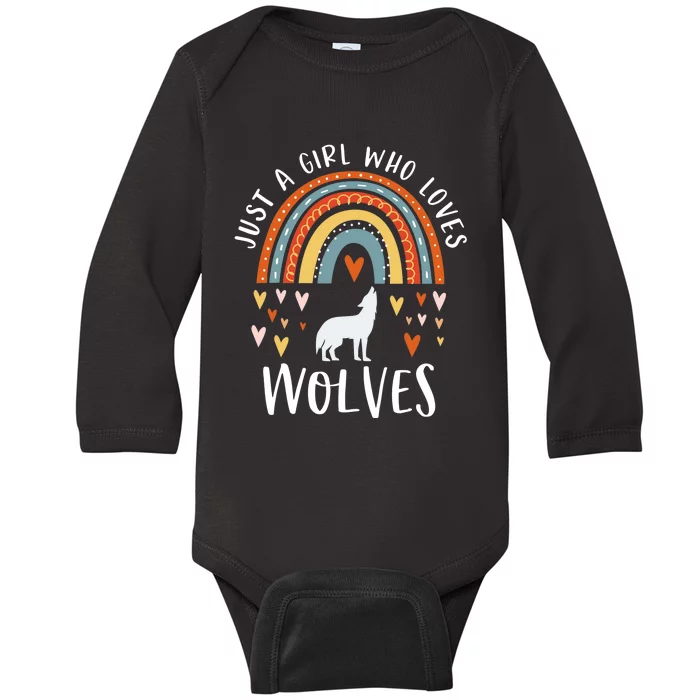 Just A Girl Who Loves Wolves Rainbow Gifts For Wolf Lover Baby Long Sleeve Bodysuit