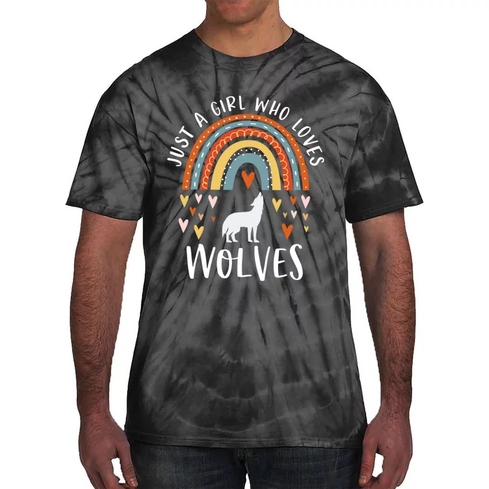 Just A Girl Who Loves Wolves Rainbow Gifts For Wolf Lover Tie-Dye T-Shirt