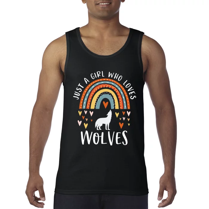 Just A Girl Who Loves Wolves Rainbow Gifts For Wolf Lover Tank Top