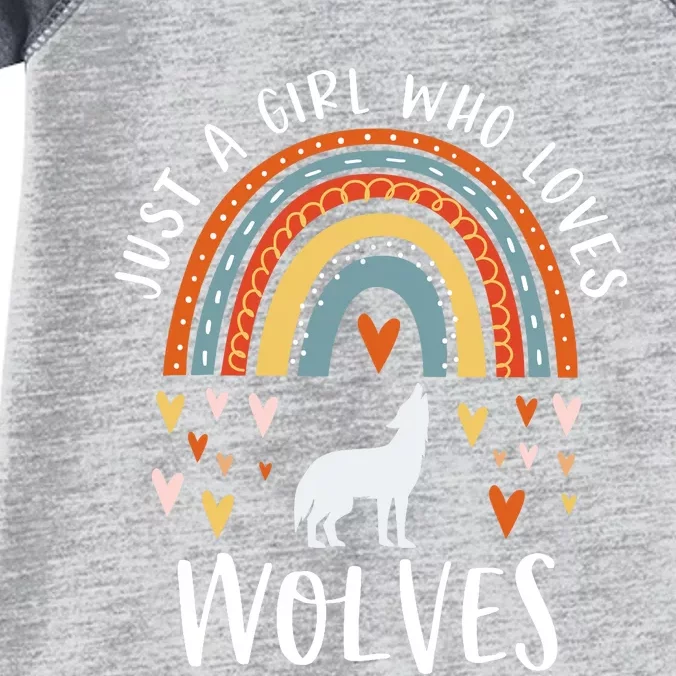 Just A Girl Who Loves Wolves Rainbow Gifts For Wolf Lover Infant Baby Jersey Bodysuit