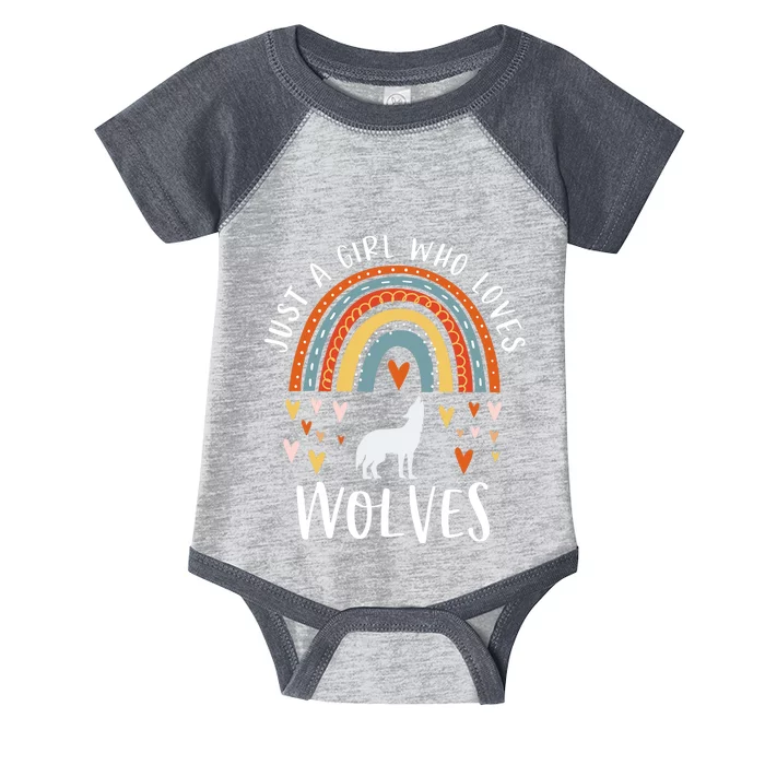 Just A Girl Who Loves Wolves Rainbow Gifts For Wolf Lover Infant Baby Jersey Bodysuit