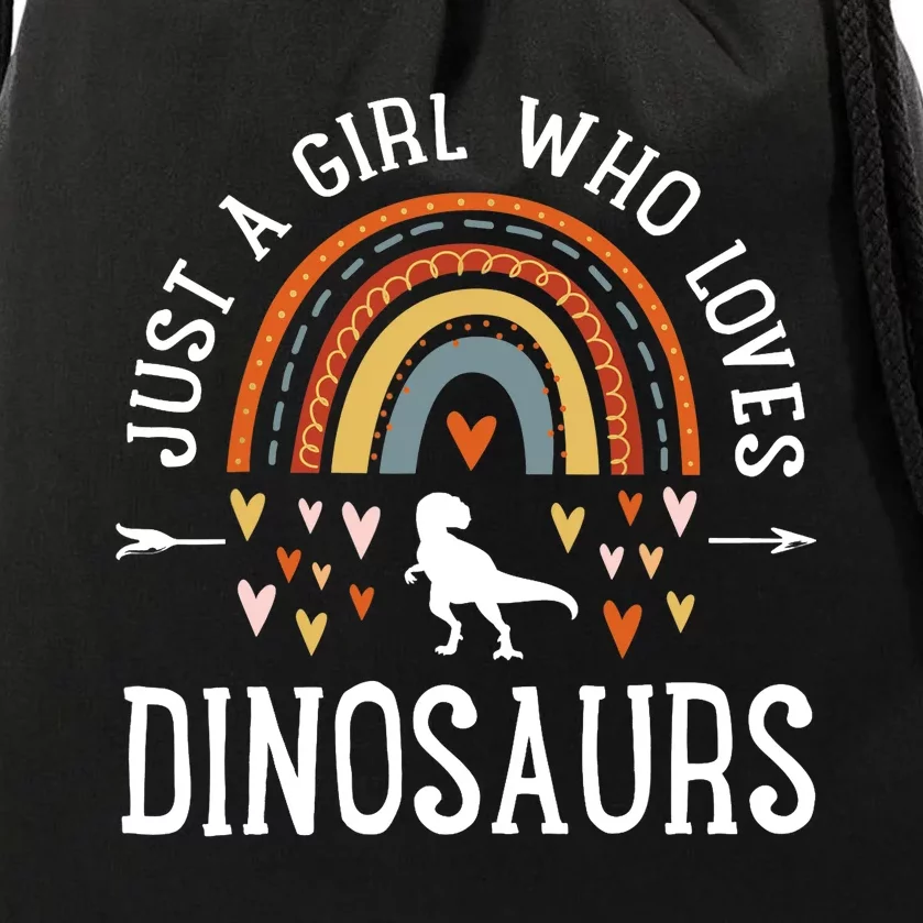 Just A Girl Who Loves Dinosaurs Rainbow Gifts For Dino Lover Drawstring Bag