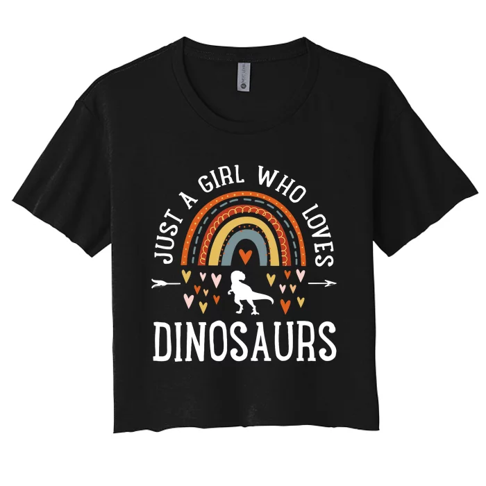 Just A Girl Who Loves Dinosaurs Rainbow Gifts For Dino Lover Women's Crop Top Tee