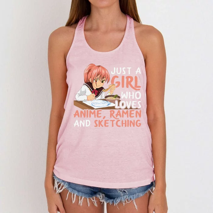 Just A Girl Who Loves Anime Ramen And Sketching Japan Anime Women's Knotted Racerback Tank