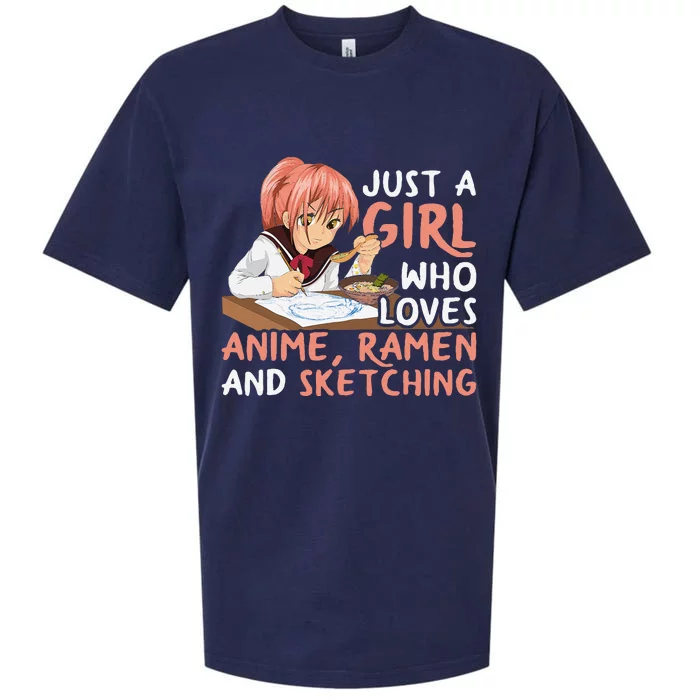 Just A Girl Who Loves Anime Ramen And Sketching Japan Anime Sueded Cloud Jersey T-Shirt