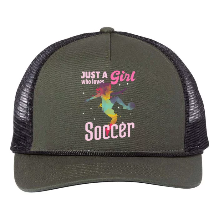 Just A Girl Who Loves Soccer Football Wo Girl Gift Retro Rope Trucker Hat Cap