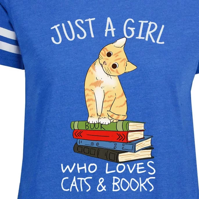 Just A Girl Who Loves Books And Cats Funny Reading Enza Ladies Jersey Football T-Shirt