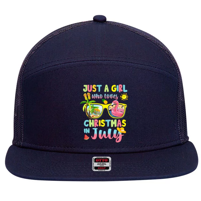 Just A Girl Who Loves Christmas In July Summer Wo 7 Panel Mesh Trucker Snapback Hat