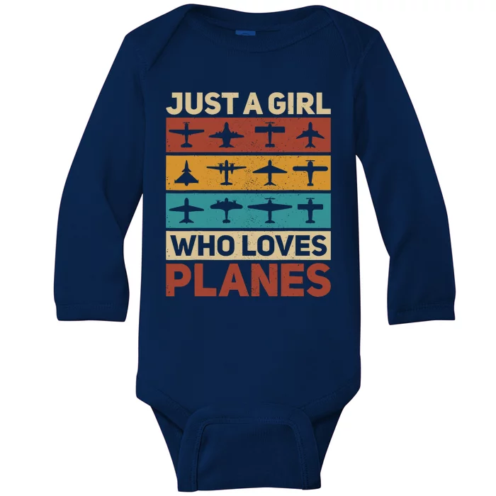 Just A Girl Who Loves Planes Pilot Plane Aviation Airplane Baby Long Sleeve Bodysuit