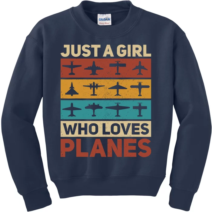 Just A Girl Who Loves Planes Pilot Plane Aviation Airplane Kids Sweatshirt