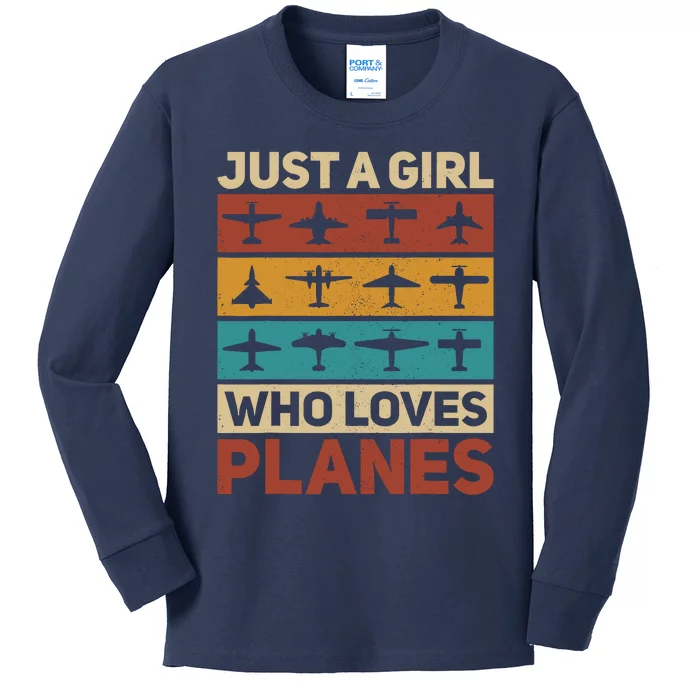 Just A Girl Who Loves Planes Pilot Plane Aviation Airplane Kids Long Sleeve Shirt