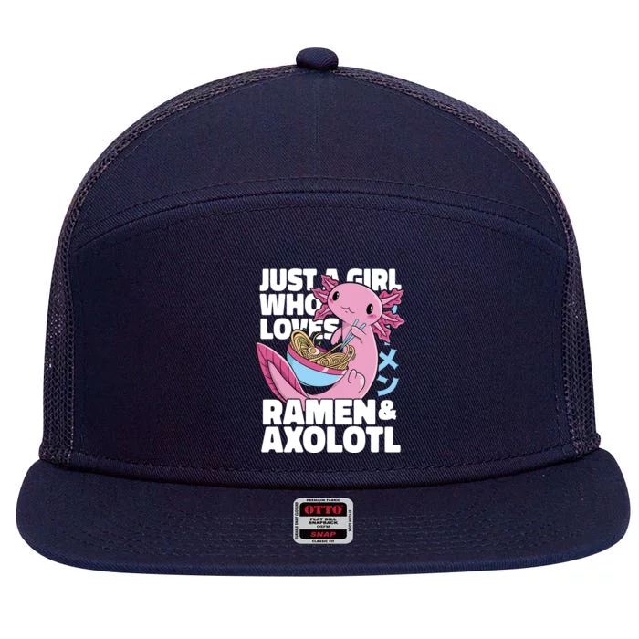 Just A Girl Who Loves Ramen & Axolotl Funny Cute 7 Panel Mesh Trucker Snapback Hat