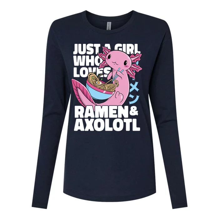 Just A Girl Who Loves Ramen & Axolotl Funny Cute Womens Cotton Relaxed Long Sleeve T-Shirt