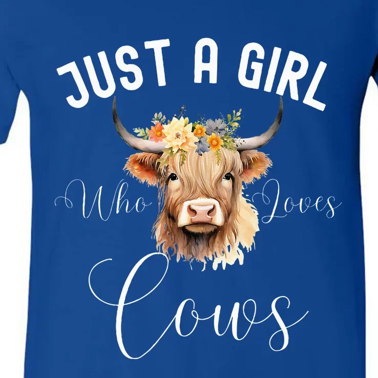 Just a Girl Who Loves Cows Funny Cute Cow V-Neck T-Shirt