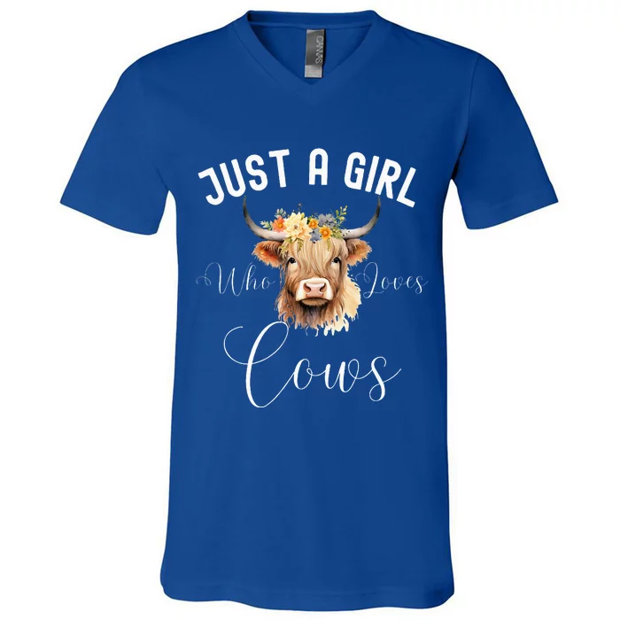 Just a Girl Who Loves Cows Funny Cute Cow V-Neck T-Shirt