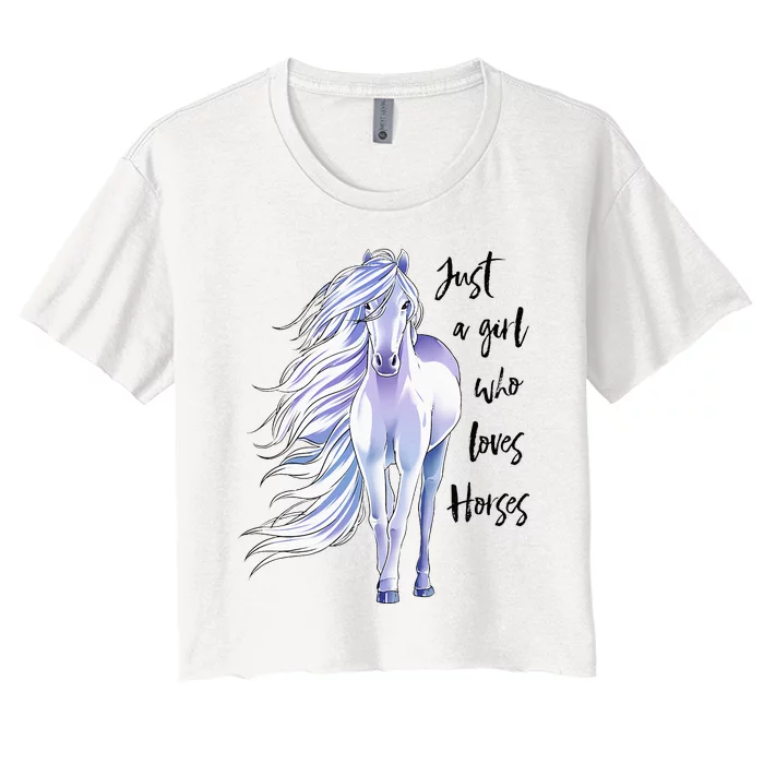 Just A Girl Who Loves Horses Horse Women Horseback Riding Women's Crop Top Tee