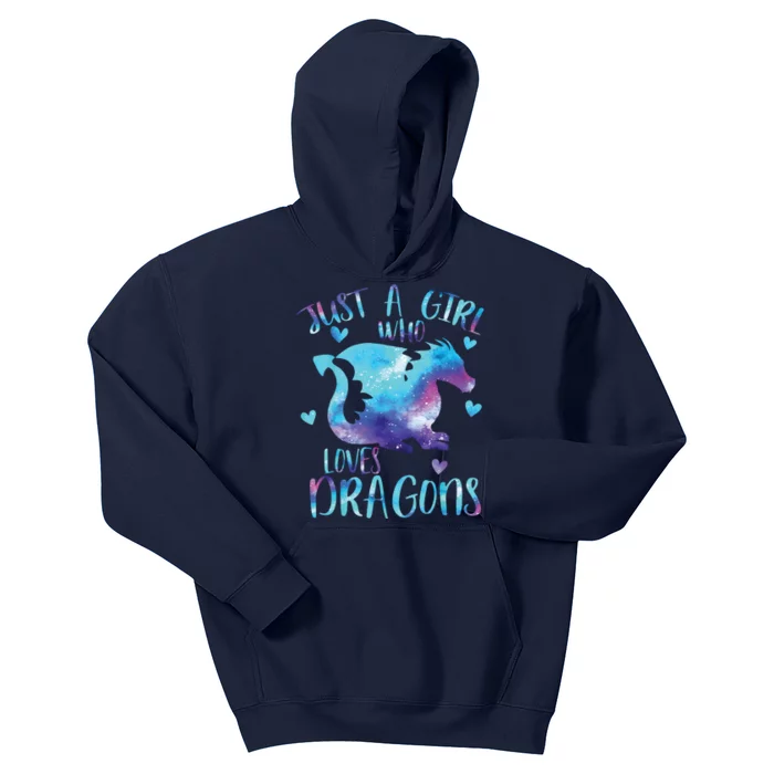 Just A Girl Who Loves Dragons Galaxy Space Dragon Cute Girls Kids Hoodie