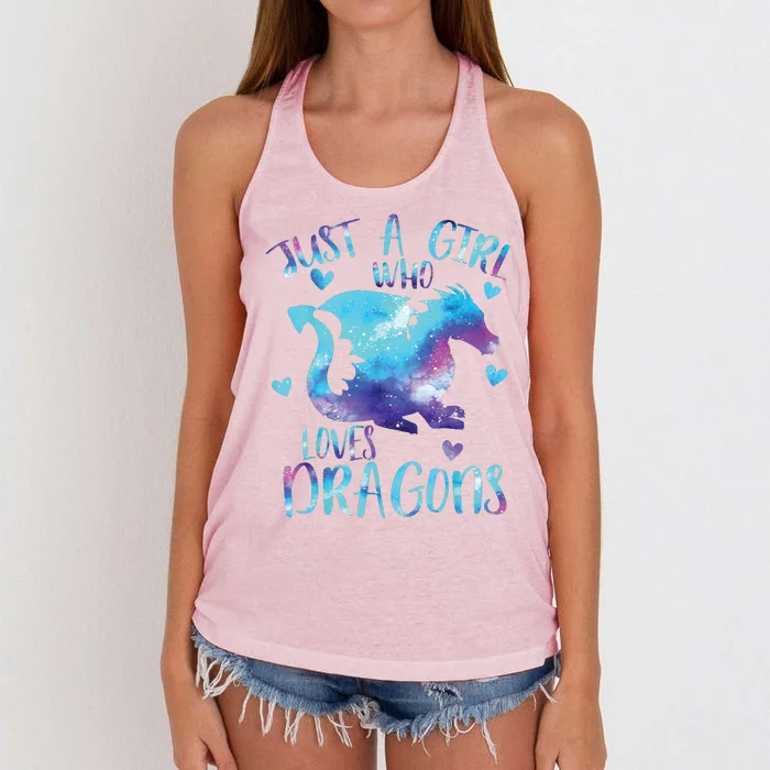 Just A Girl Who Loves Dragons Galaxy Space Dragon Cute Girls Women's Knotted Racerback Tank