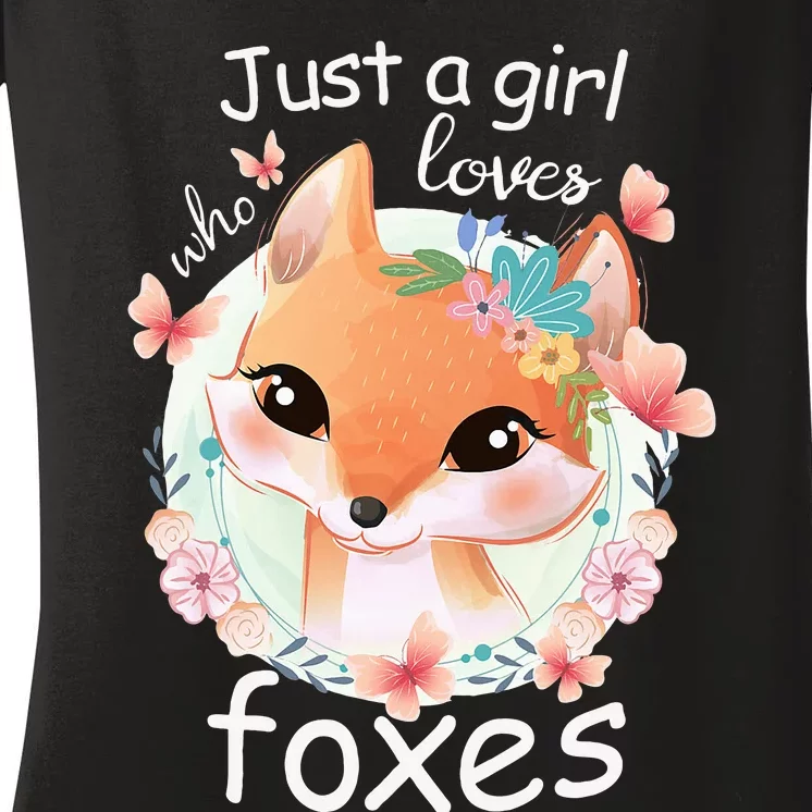 Just A Girl Who Loves Foxes Smiling Fox Women's V-Neck T-Shirt