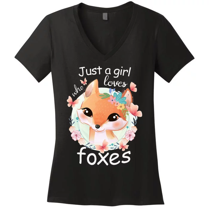 Just A Girl Who Loves Foxes Smiling Fox Women's V-Neck T-Shirt