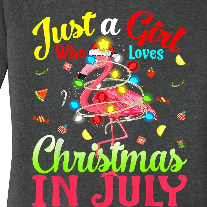 Just A Girl Who Loves Christmas In July Flamingo Women's Perfect Tri Tunic Long Sleeve Shirt